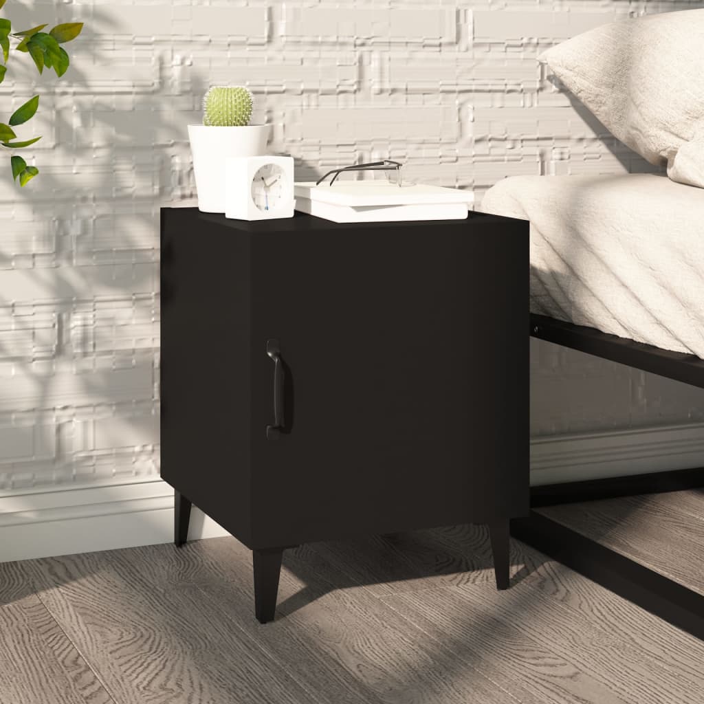Modern Black Engineered Wood Bedside Cabinets, Set of 2