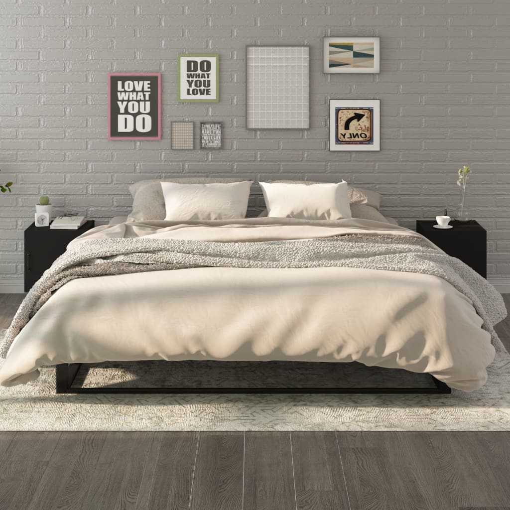 Modern Black Engineered Wood Bedside Cabinets, Set of 2