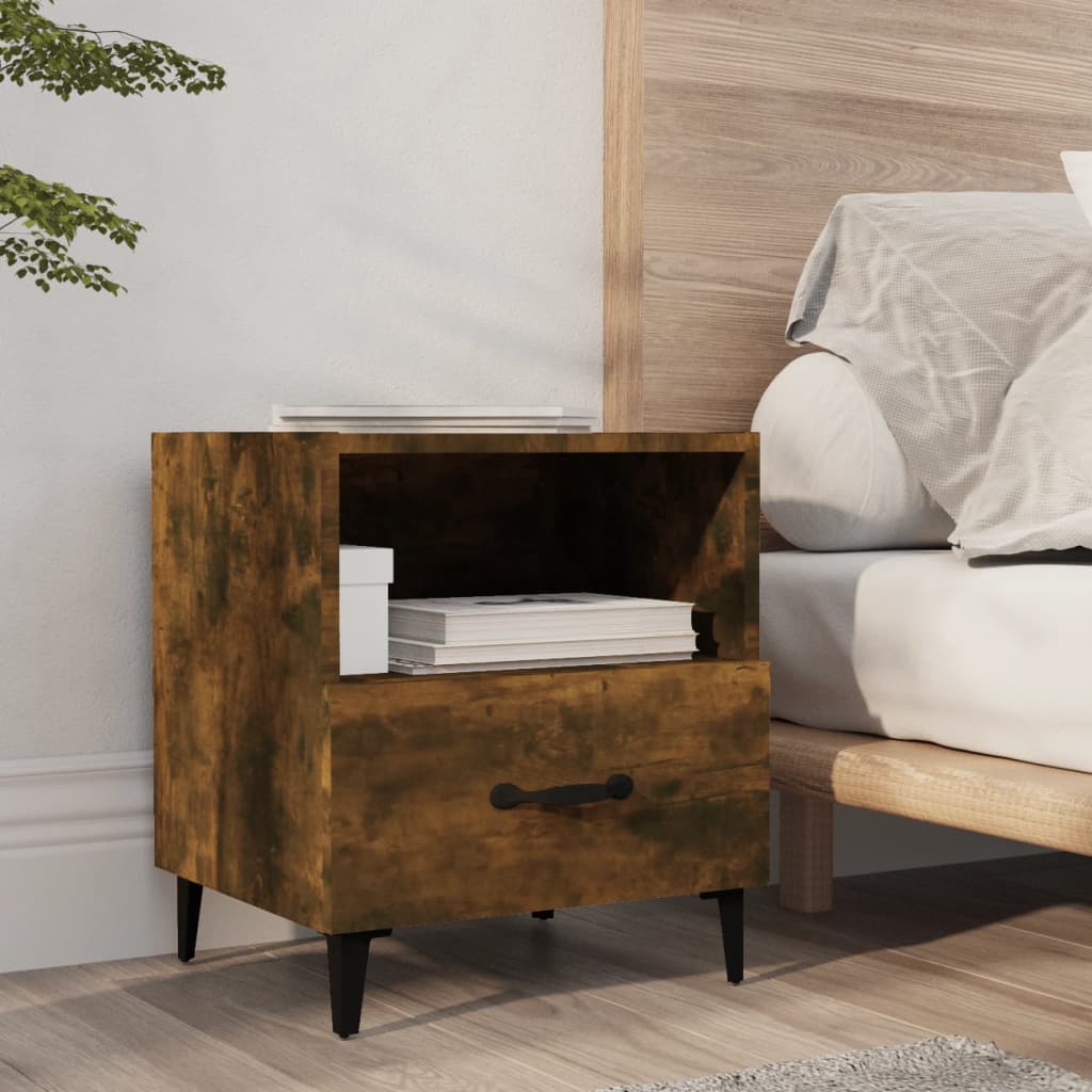 Smoked Oak Bedside Cabinets 2 pcs - Engineered Wood Elegance