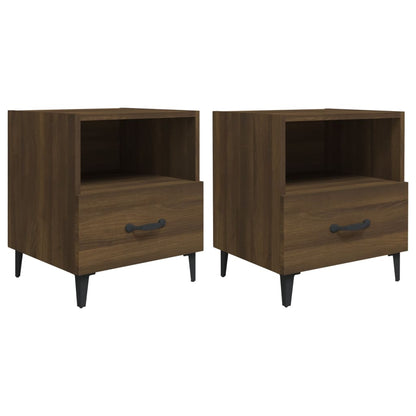 Brown Oak Engineered Wood Bedside Cabinets - Set of 2