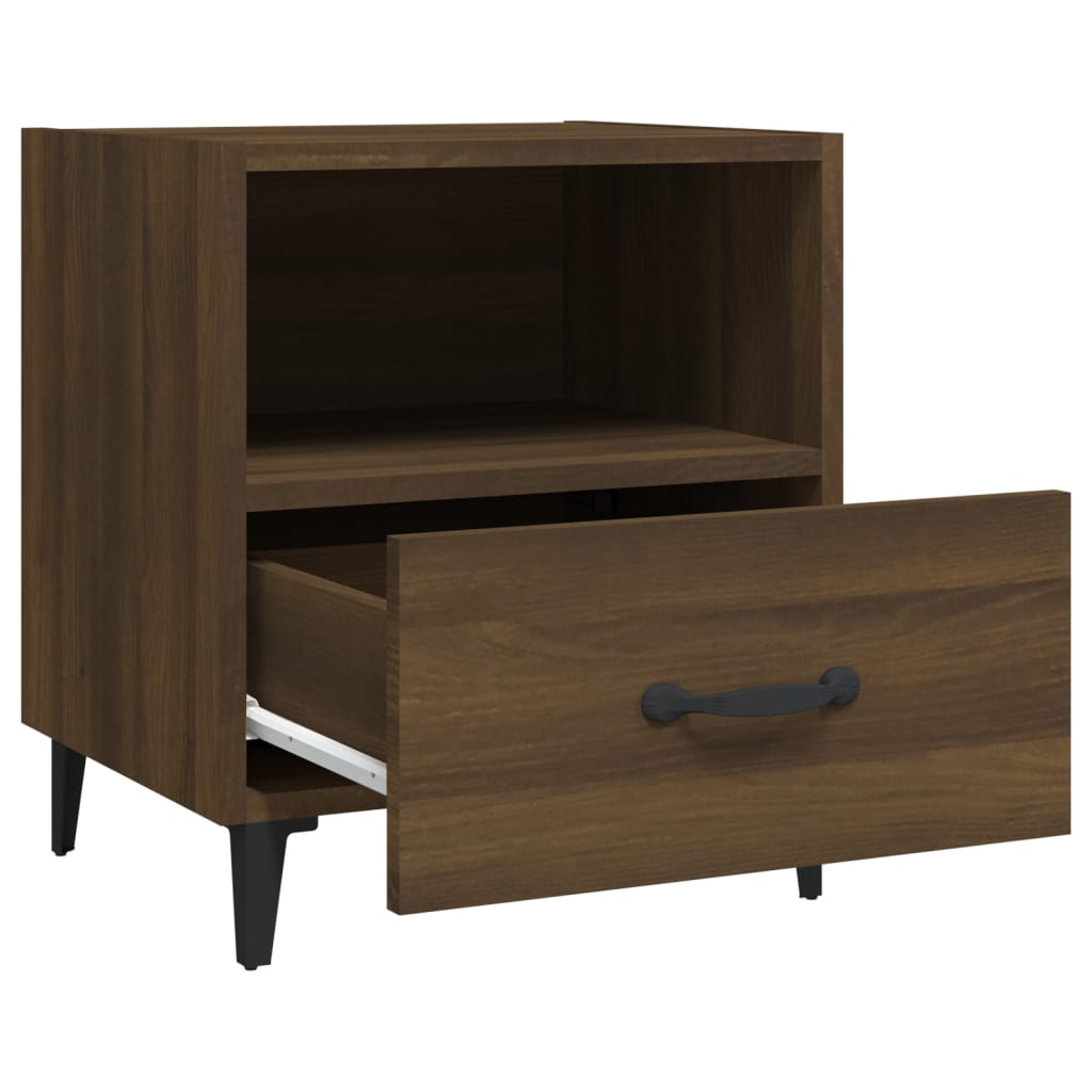 Brown Oak Engineered Wood Bedside Cabinets - Set of 2