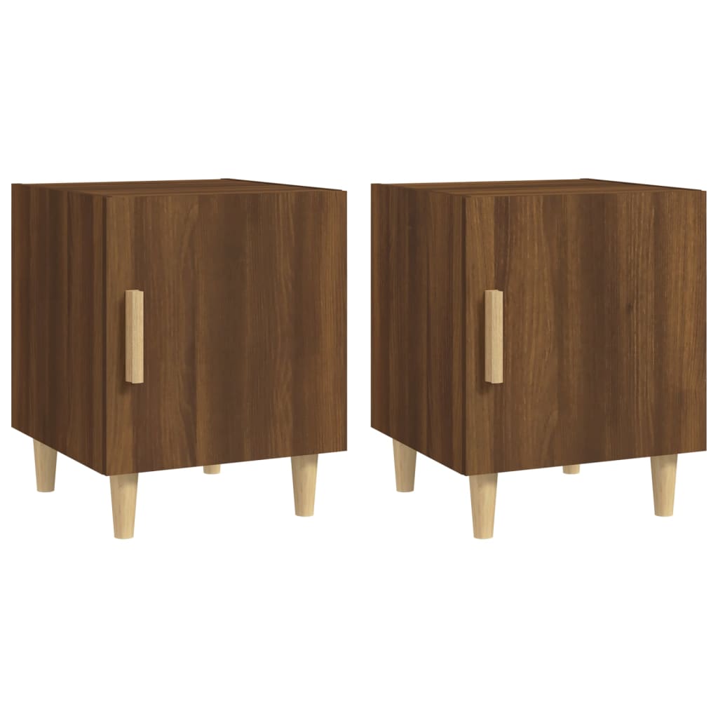 Brown Oak Bedside Cabinets 2pcs - Engineered Wood Nightstands