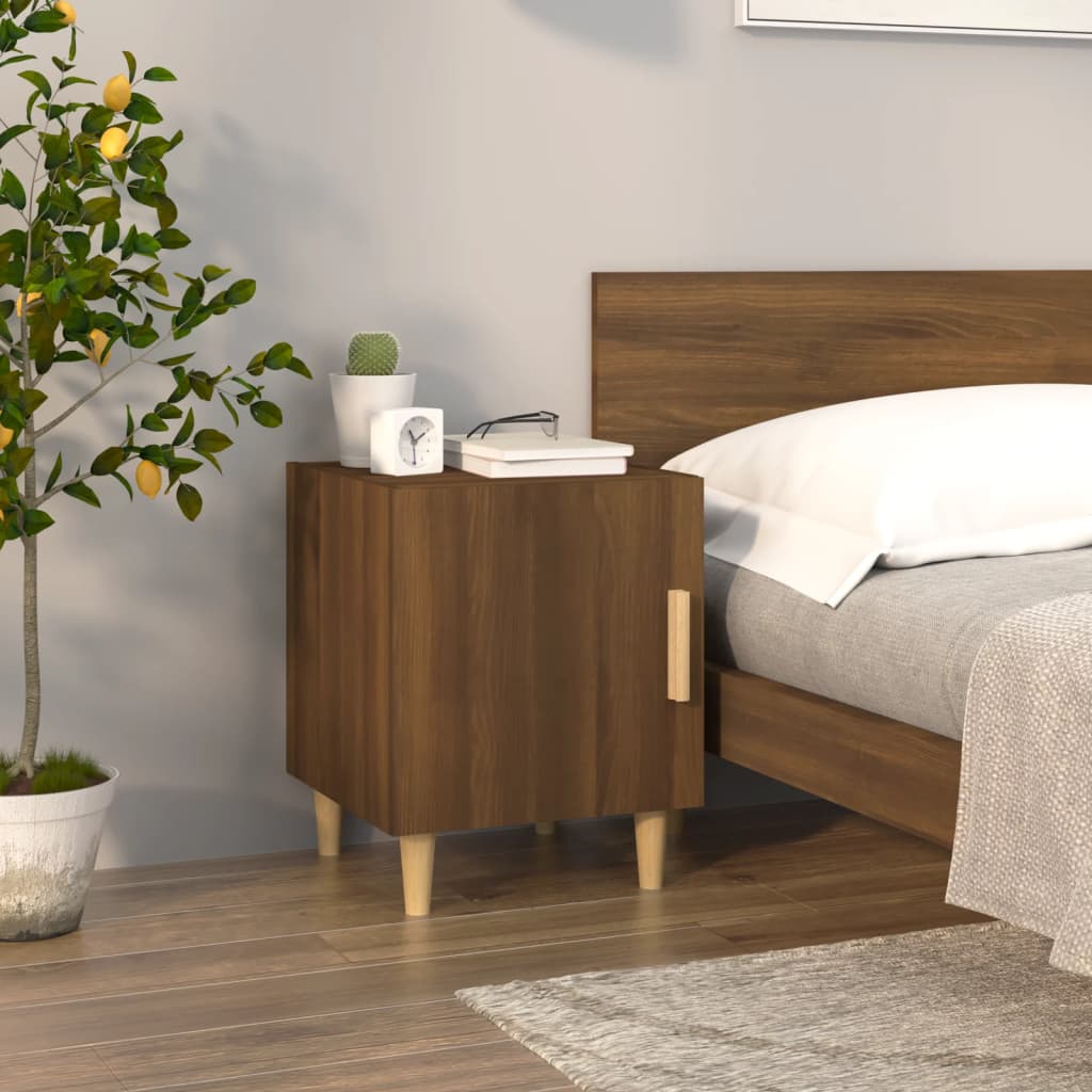 Brown Oak Bedside Cabinets 2pcs - Engineered Wood Nightstands