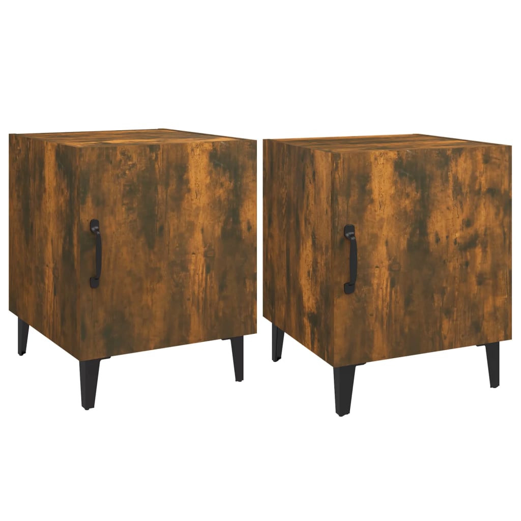 Smoked Oak Bedside Cabinets 2 Pcs - Engineered Wood Nightstands