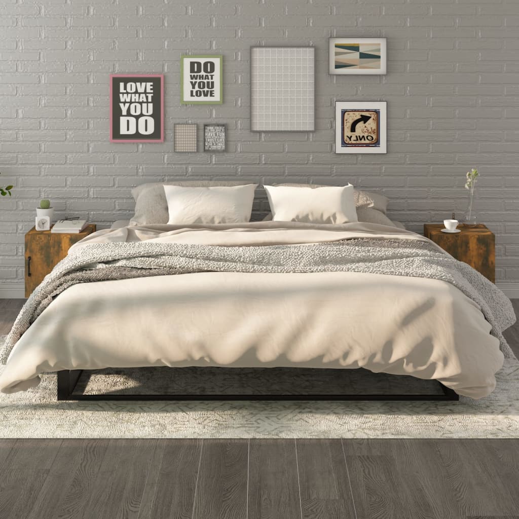 Smoked Oak Bedside Cabinets 2 Pcs - Engineered Wood Nightstands