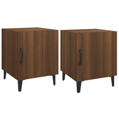 Brown Oak Bedside Cabinets Set of 2 - Engineered Wood
