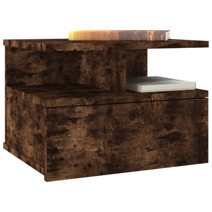Set of 2 Smoked Oak Floating Nightstands - 40x31x27cm Engineered Wood