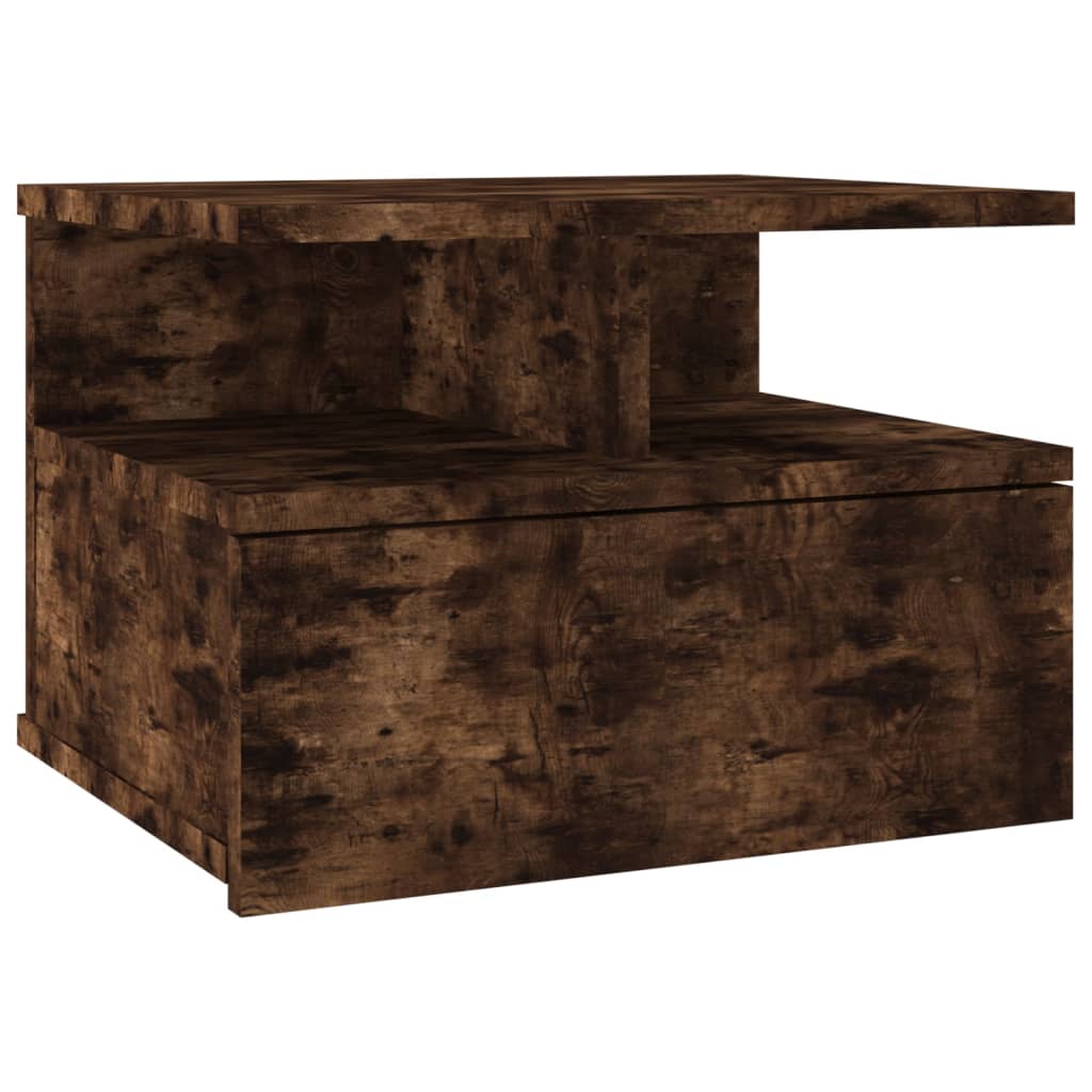 Set of 2 Smoked Oak Floating Nightstands - 40x31x27cm Engineered Wood