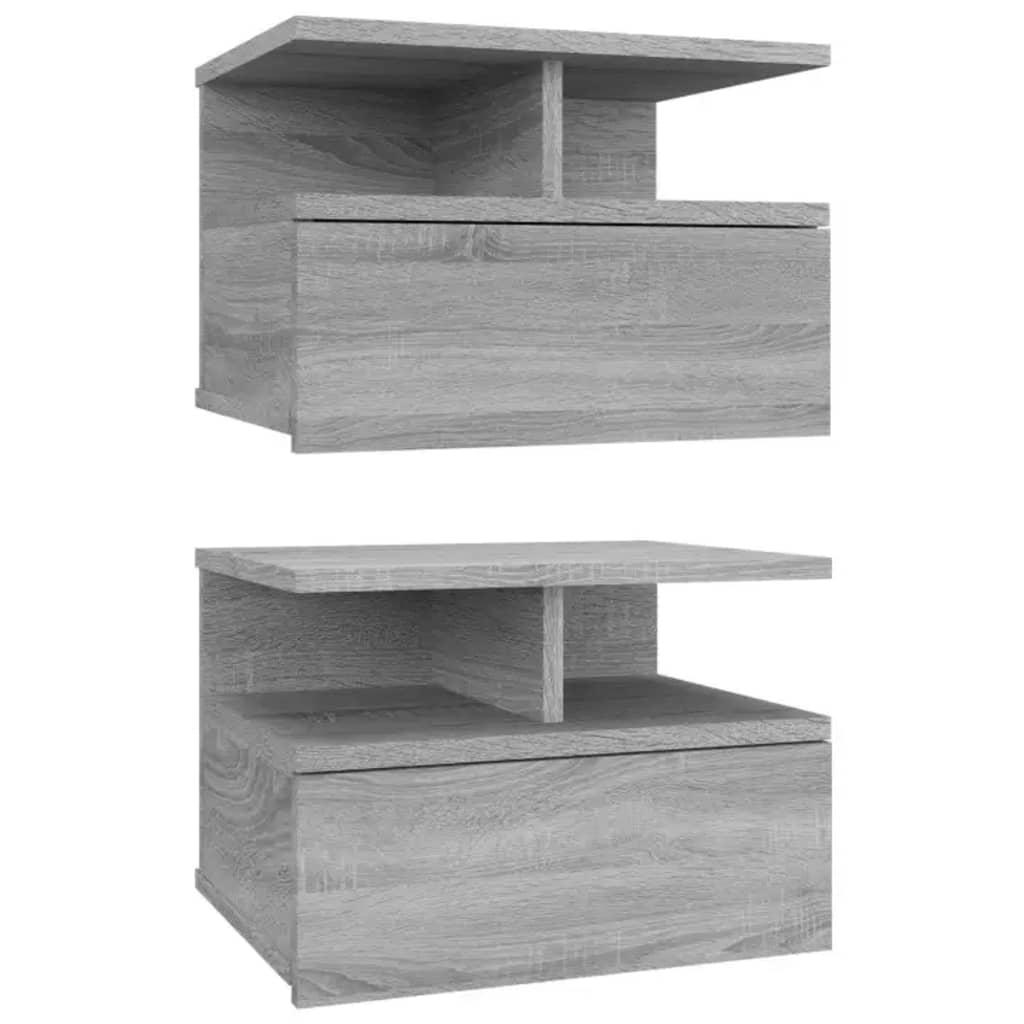 Grey Sonoma Floating Nightstand Set, Engineered Wood, 40x31x27 cm