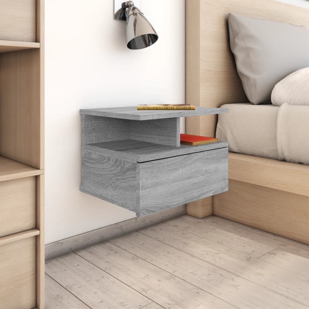 Grey Sonoma Floating Nightstand Set, Engineered Wood, 40x31x27 cm