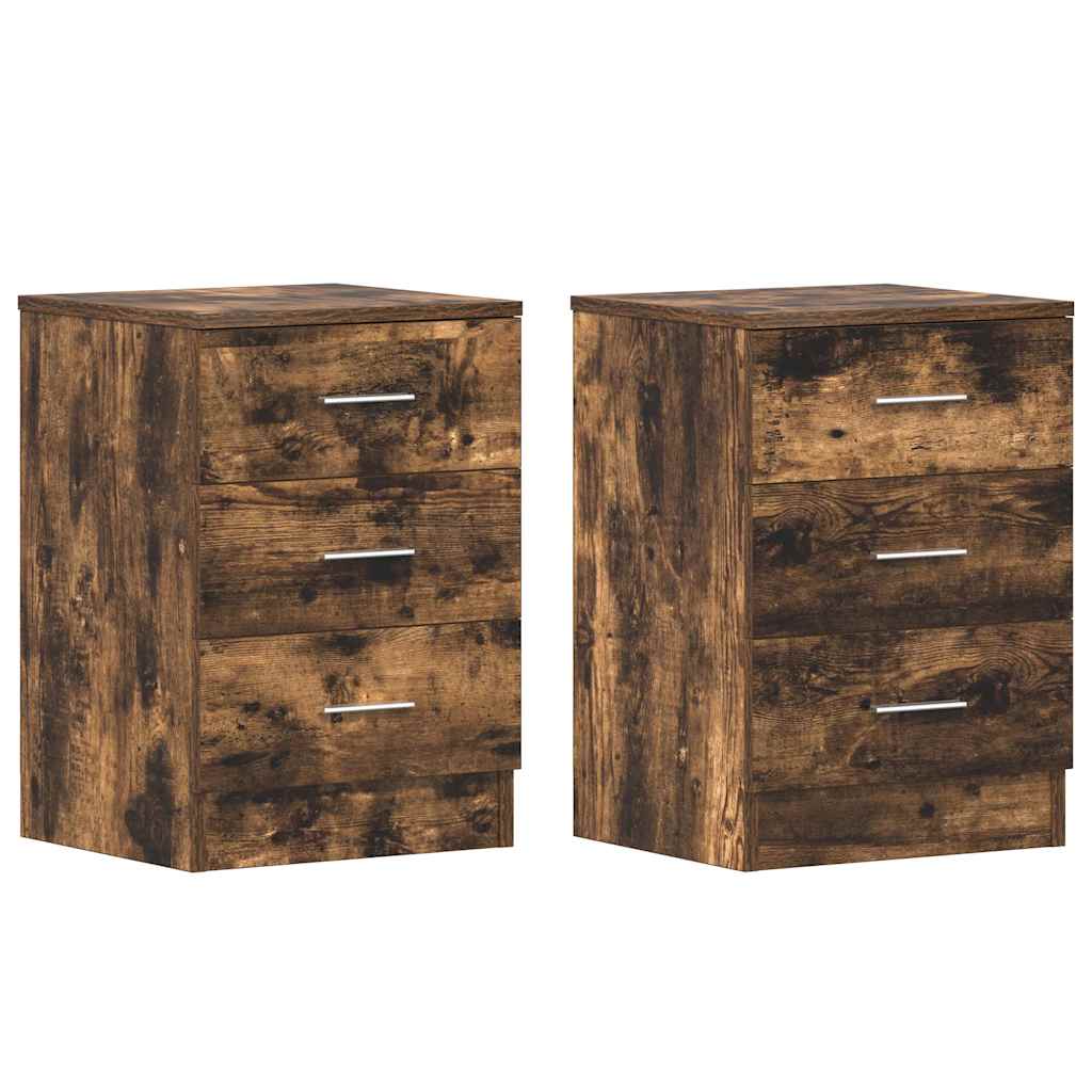 Pair of Smoked Oak Bedside Cabinets, 38x35x56 cm - Engineered Wood