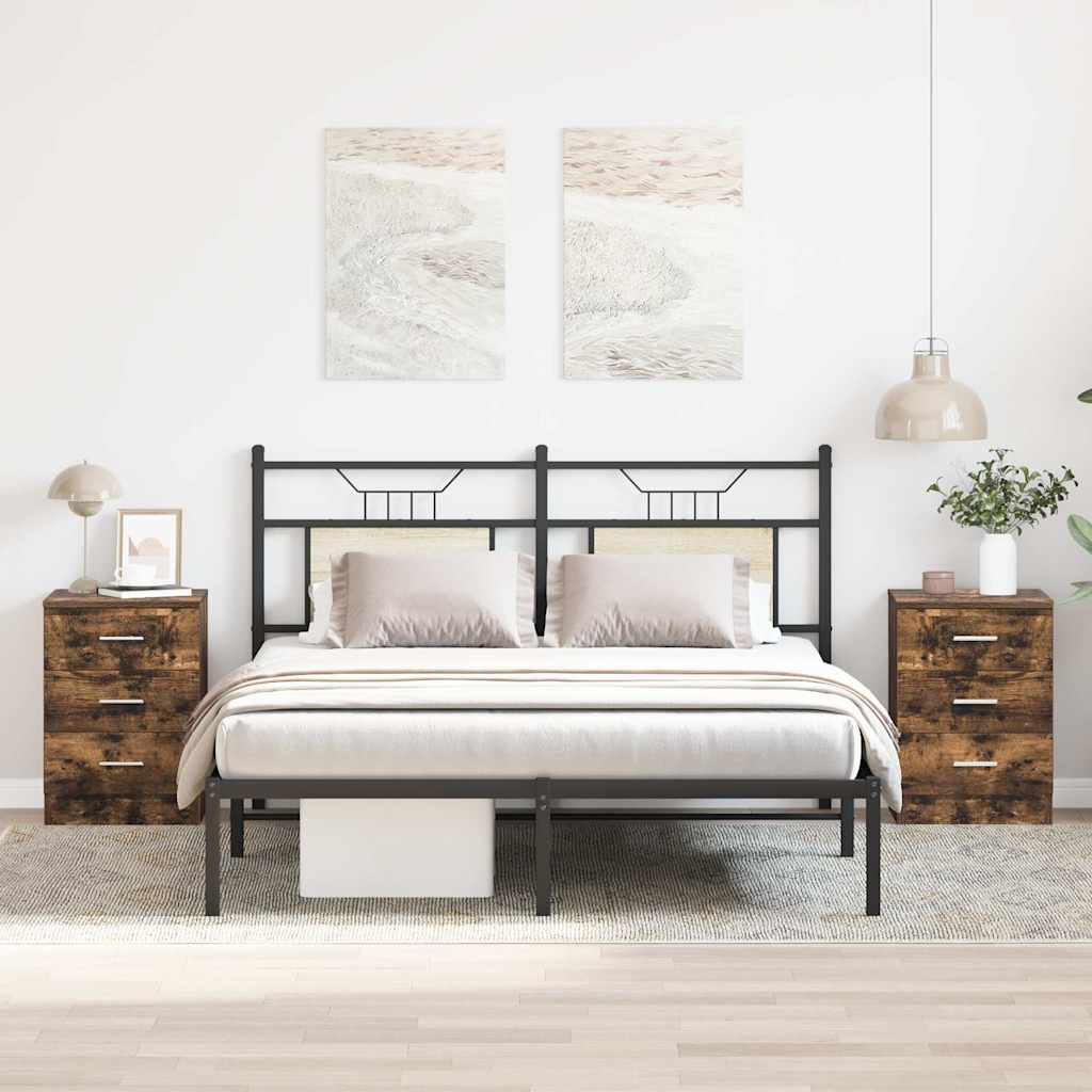 Pair of Smoked Oak Bedside Cabinets, 38x35x56 cm - Engineered Wood