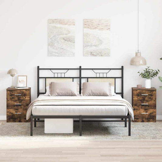 Pair of Smoked Oak Bedside Cabinets, 38x35x56 cm - Engineered Wood