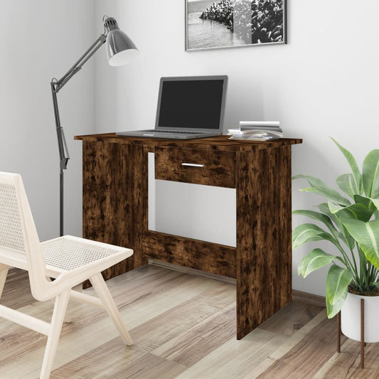 Elegant Smoked Oak Desk, 100x50x76 cm, Engineered Wood