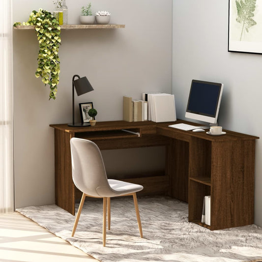 Brown Oak Engineered Wood Corner Desk 120x140x75 cm