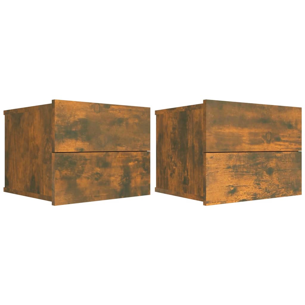Set of 2 Smoked Oak Bedside Cabinets, 40x30x30 cm Engineered Wood