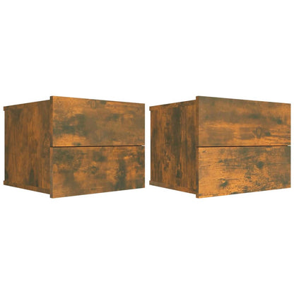 Set of 2 Smoked Oak Bedside Cabinets, 40x30x30 cm Engineered Wood