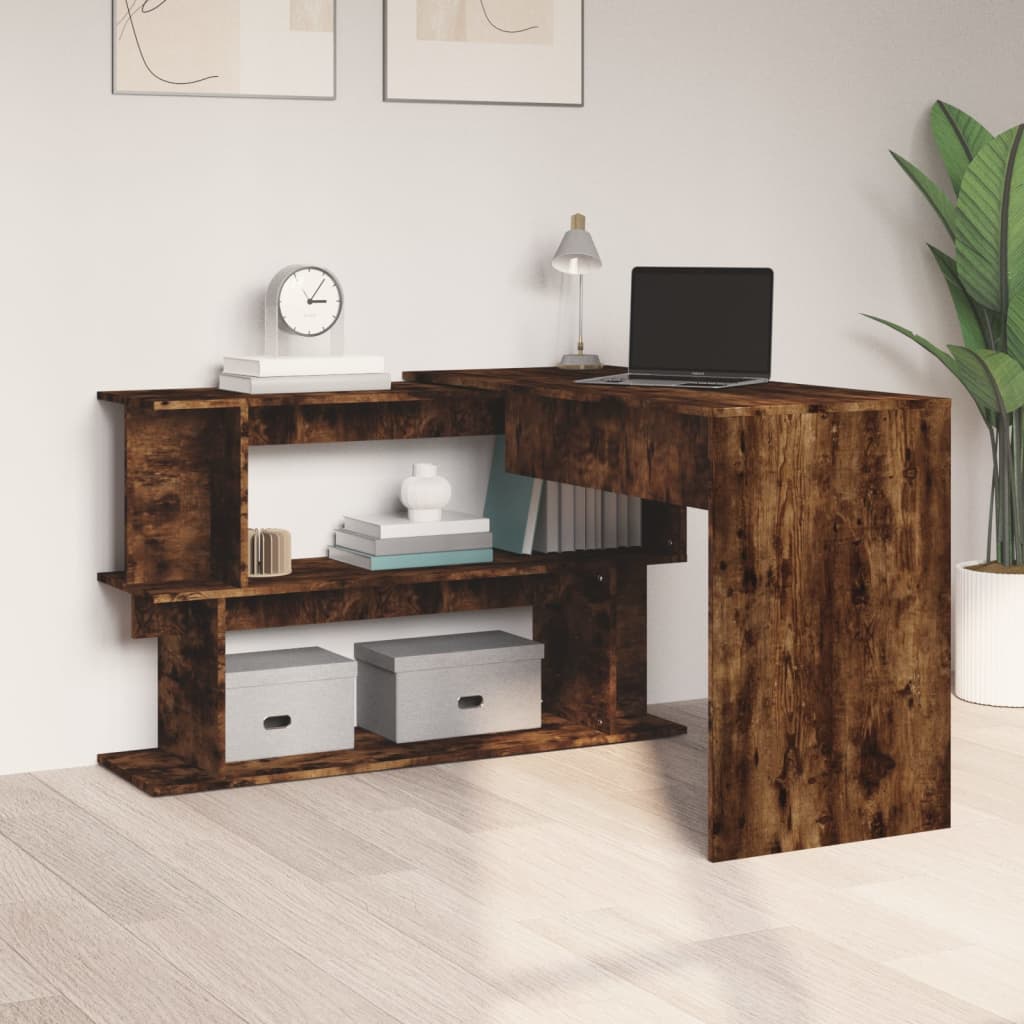 Smoked Oak Corner Desk 200x50x76 cm - Engineered Wood Design