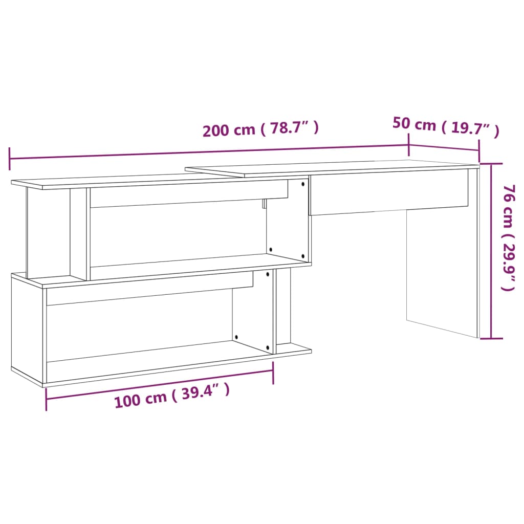 Grey Sonoma Corner Desk, 200x50x76 cm, Engineered Wood