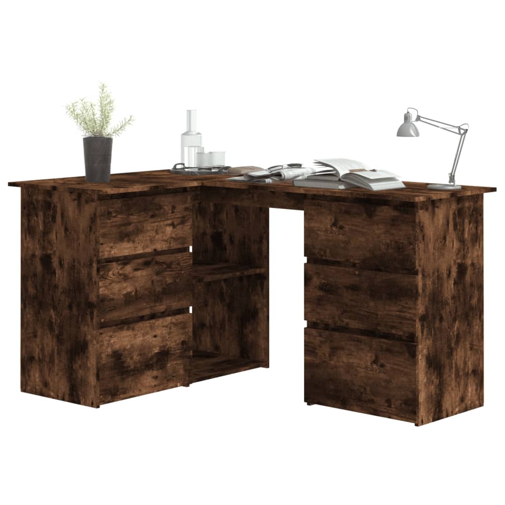 Smoked Oak Corner Desk - 145x100x76 cm Engineered Wood