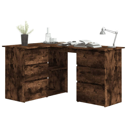 Smoked Oak Corner Desk - 145x100x76 cm Engineered Wood