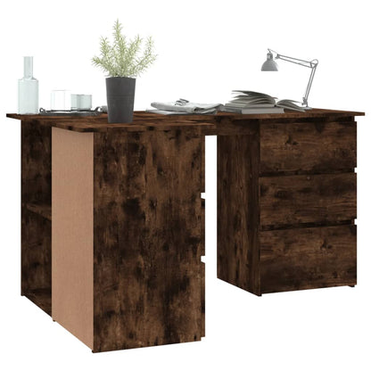 Smoked Oak Corner Desk - 145x100x76 cm Engineered Wood