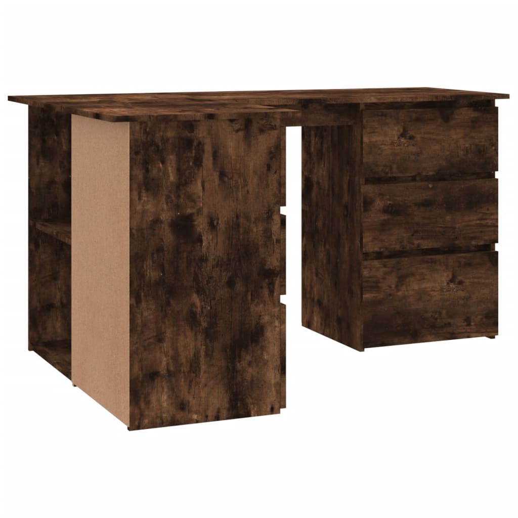 Smoked Oak Corner Desk - 145x100x76 cm Engineered Wood