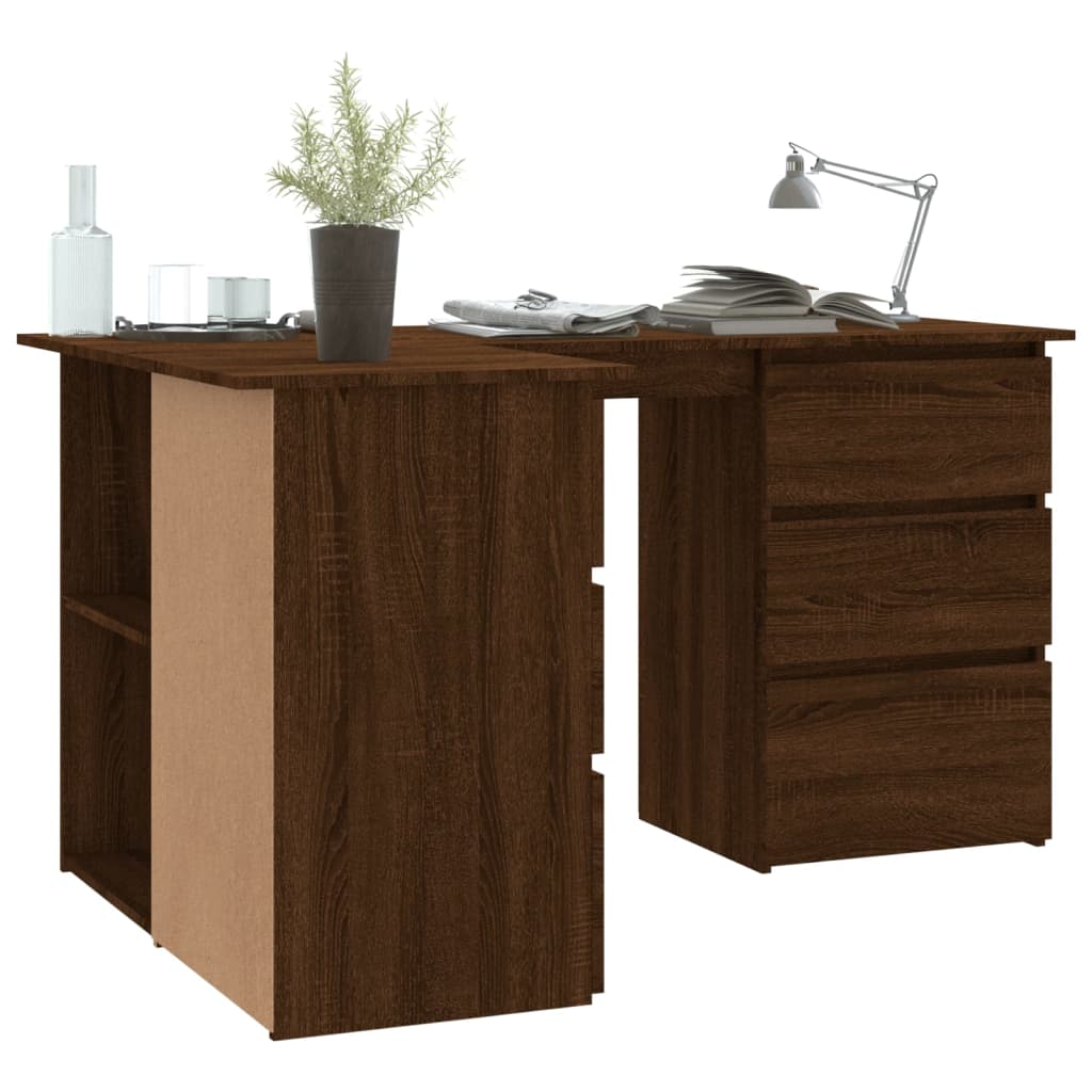 Brown Oak Corner Desk, 145x100x76 cm, Engineered Wood