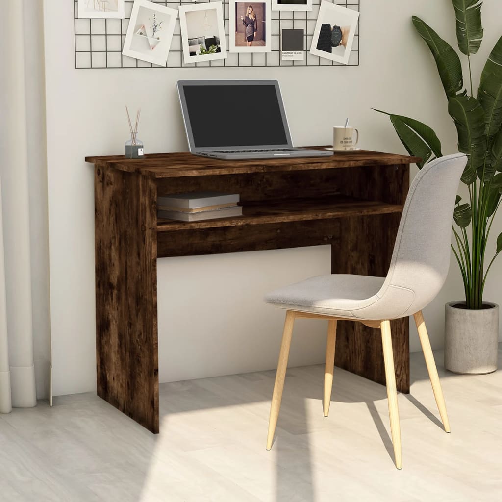 Compact Desk in Smoked Oak - 90x50x74 cm Engineered Wood
