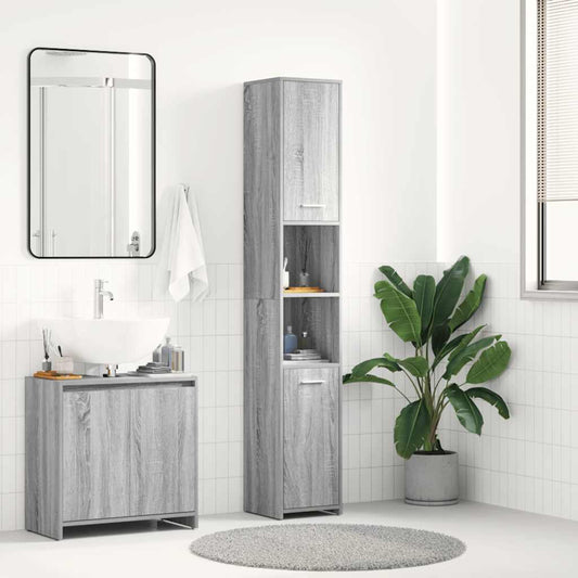 Grey Sonoma Bathroom Cabinet - Engineered Wood, 30x30x183.5 cm