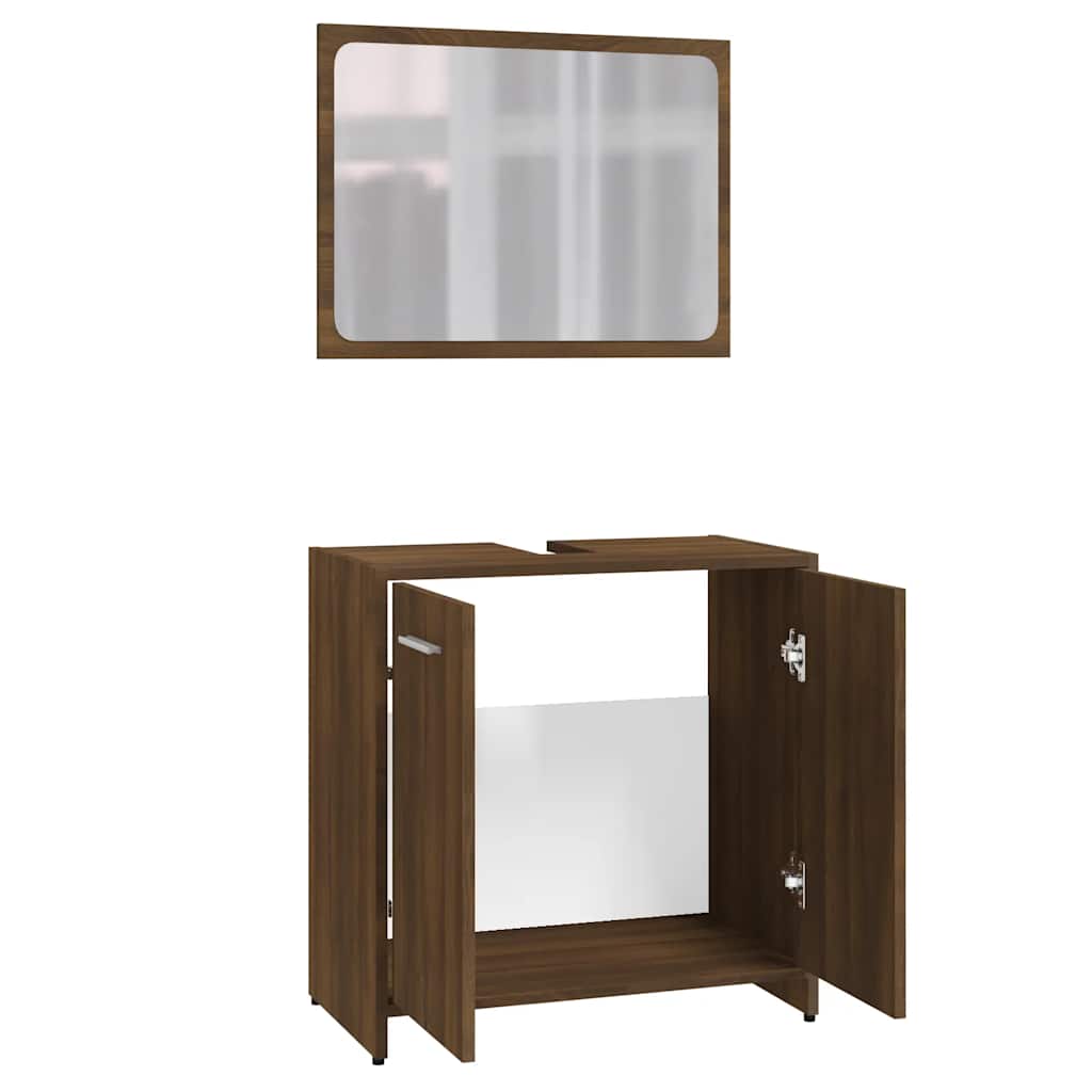 Brown Oak Engineered Wood Bathroom Furniture Set