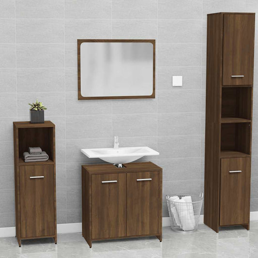 Brown Oak Engineered Wood Bathroom Furniture Set