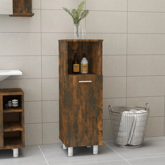 Engineered Wood Bathroom Cabinet in Smoked Oak, 30x30x95 cm
