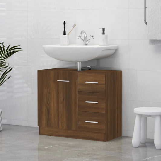 Brown Oak Engineered Wood Sink Cabinet 63x30x54 cm