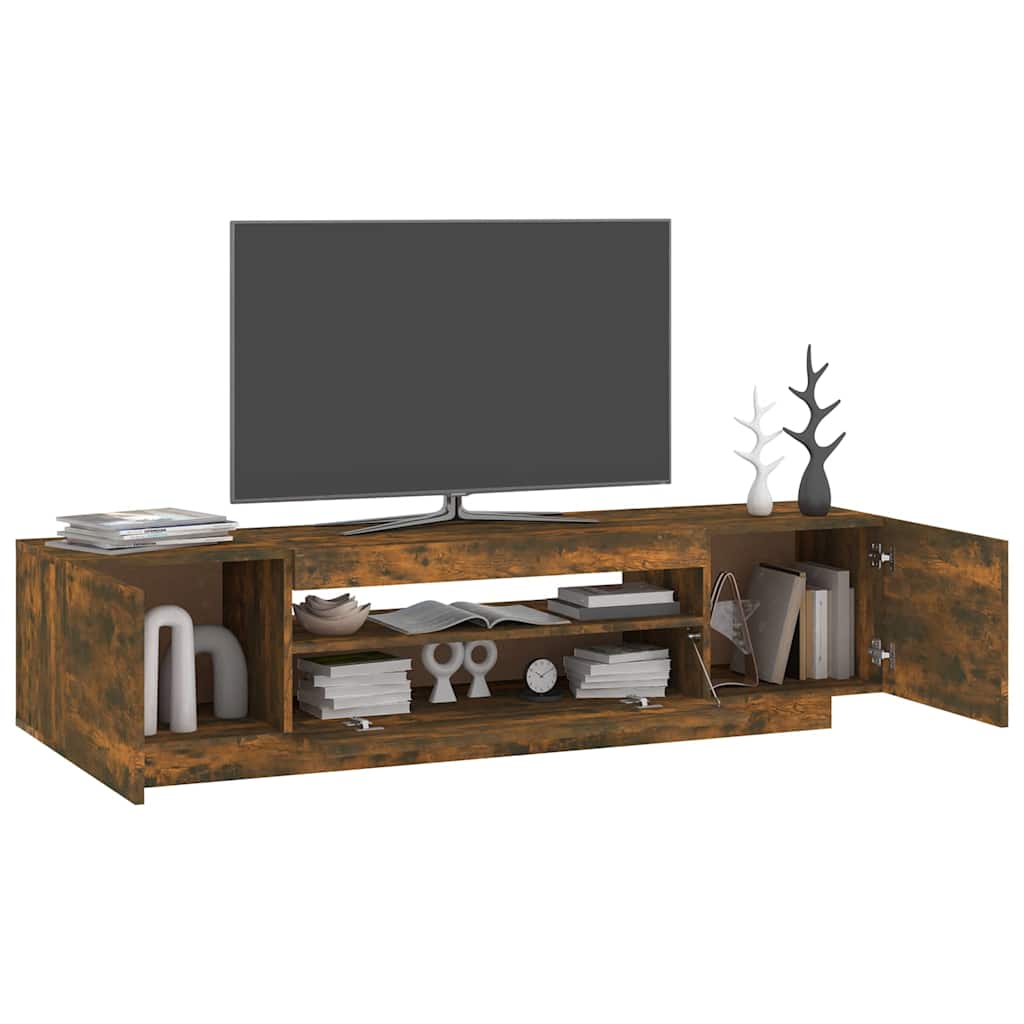 TV Cabinet with LED Lights Smoked Oak 160x35x40 cm