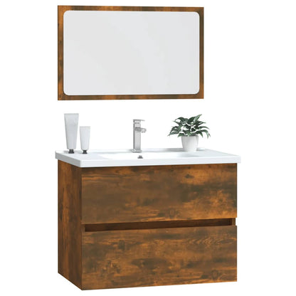 2-Piece Smoked Oak Bathroom Set - Engineered Wood