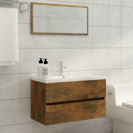 2-Piece Smoked Oak Bathroom Set - Engineered Wood