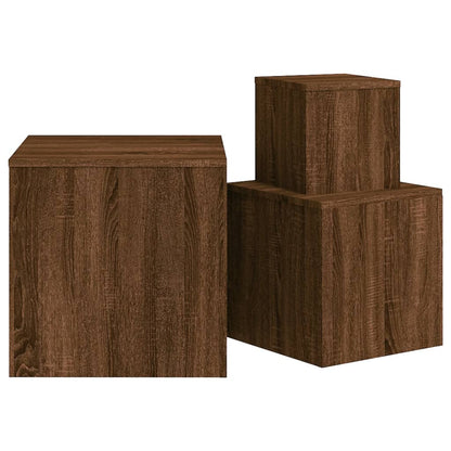 3-Piece Brown Oak Engineered Wood Side Table Set