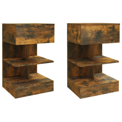 Smoked Oak Bedside Cabinets Set - 2 pcs, 40x35x65 cm Engineered Wood