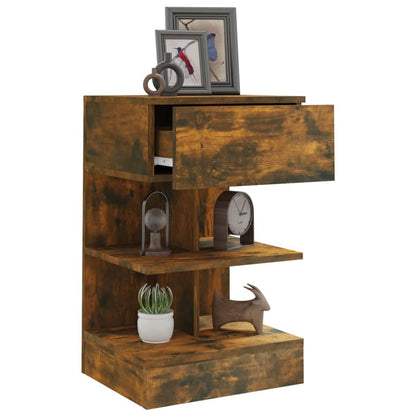 Smoked Oak Bedside Cabinets Set - 2 pcs, 40x35x65 cm Engineered Wood