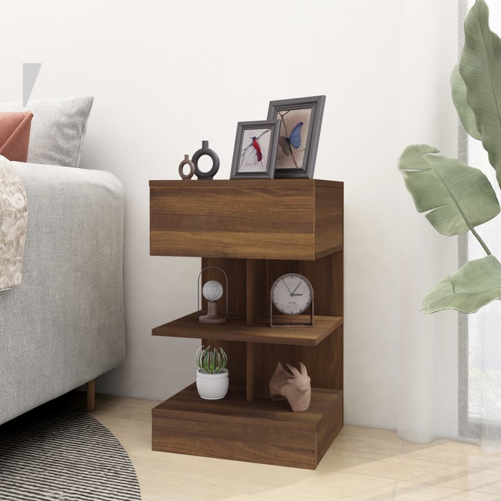 Brown Oak Bedside Cabinet, 40x35x65 cm, Engineered Wood