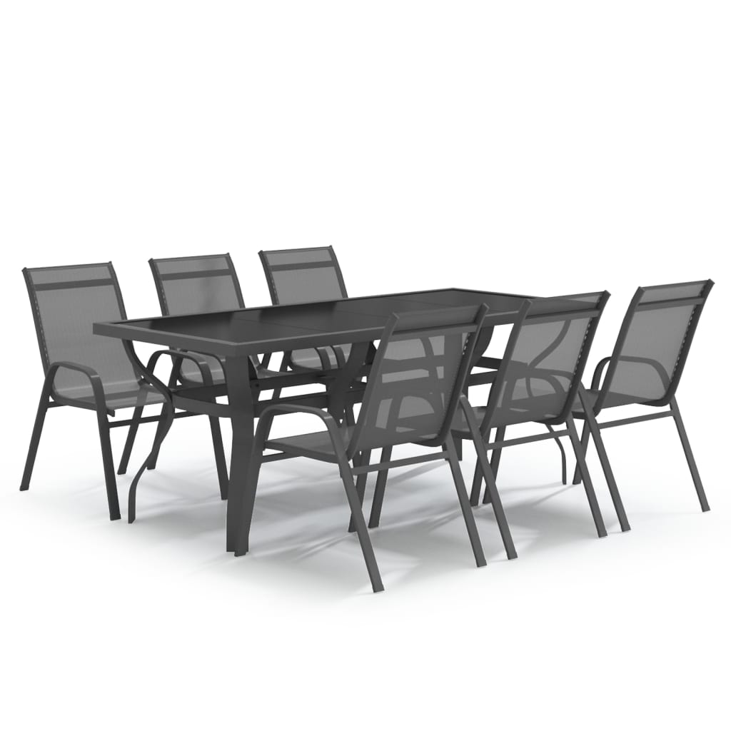 7 Piece Garden Dining Set Grey and Black