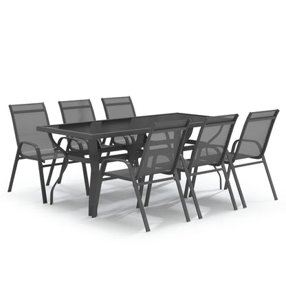 7 Piece Garden Dining Set Grey and Black