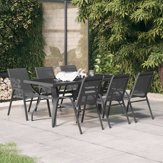 7 Piece Garden Dining Set Grey and Black