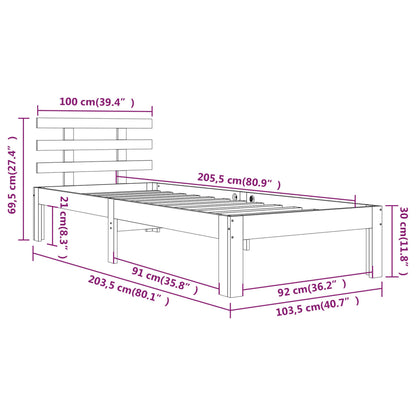 Honey Brown Solid Wood Bed Frame 100x200 cm - No Mattress Included