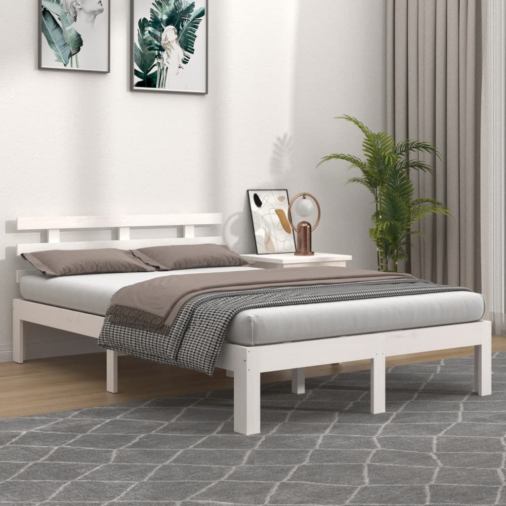 White Solid Wood Bed Frame - 120x200 cm Elegant Design