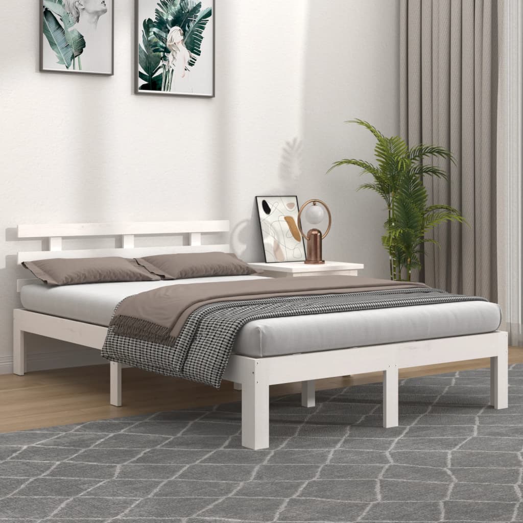 White Solid Wood Bed Frame 140x200 cm - No Mattress Included