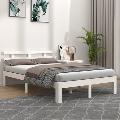 White Solid Wood Bed Frame 140x200 cm - No Mattress Included
