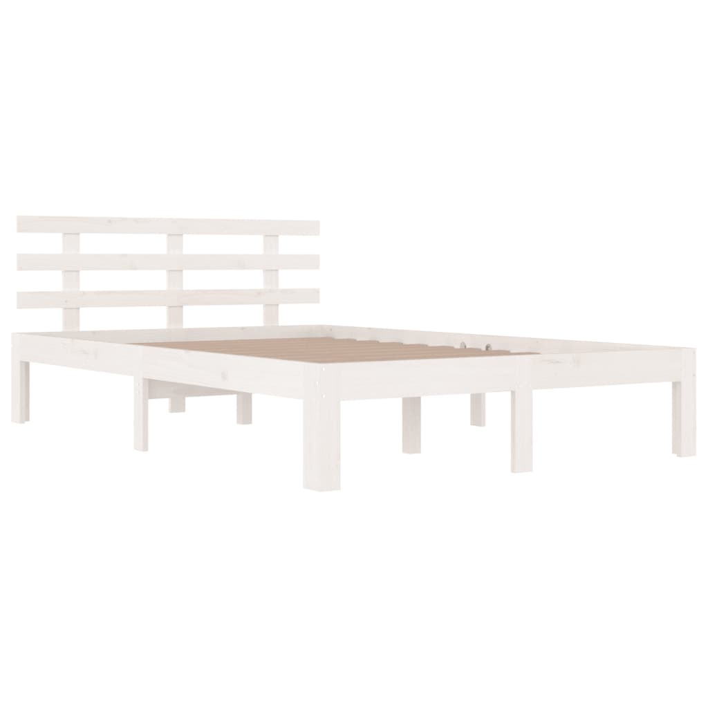 Solid Wood White King Size Bed Frame 150x200 cm - No Mattress