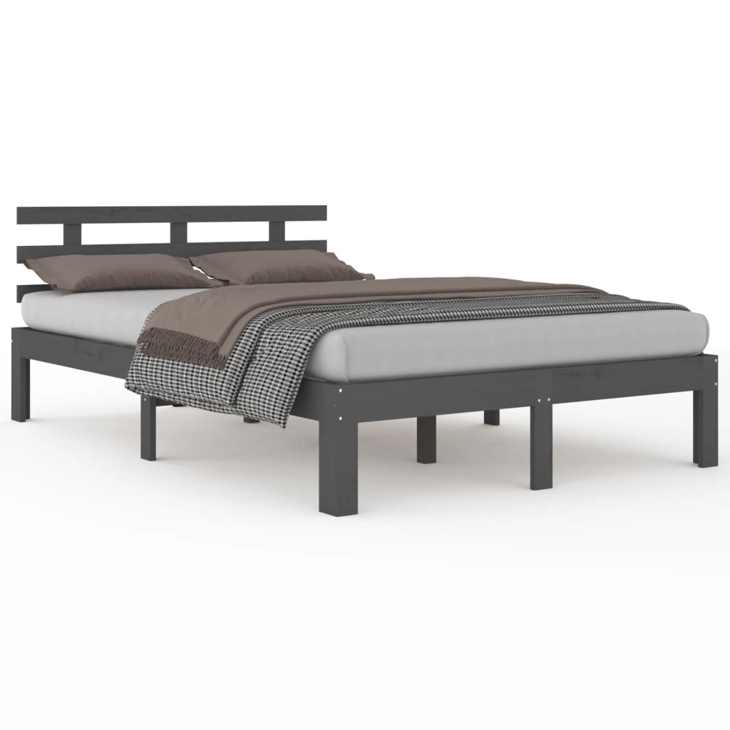 Solid Wood Grey King Size Bed Frame 150x200 cm - No Mattress